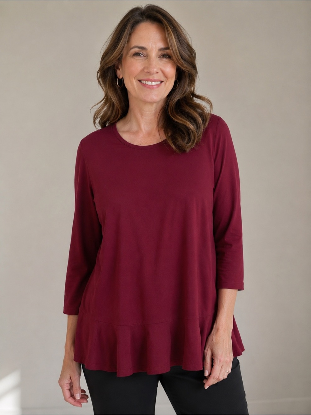 J. Jill Wearever Collection XL Burgundy Peplum Hem Stretch Knit